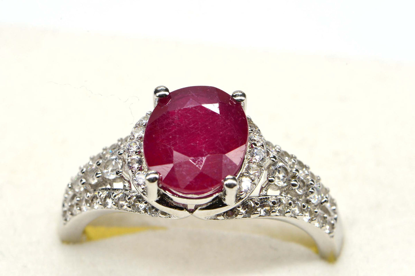 Genuine Ruby Ring Halo Diamond  Birthstone Gemstone