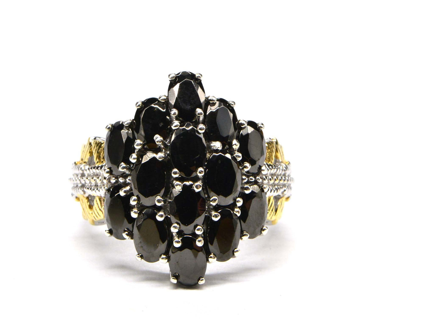 Black Onyx Cluster Ring, Platinum Over Sterling Silver, Boho Filigree