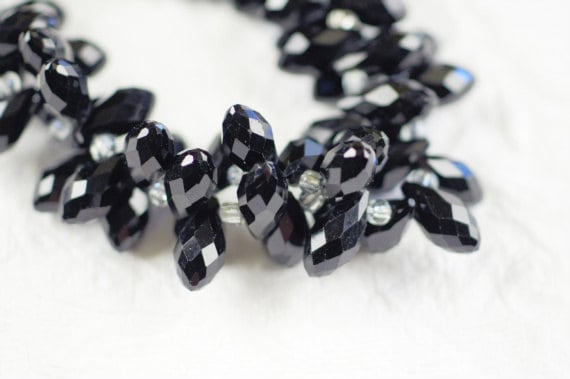 Black Crystal Briolette Teardrops: Jewelry Supplies (10 pcs)