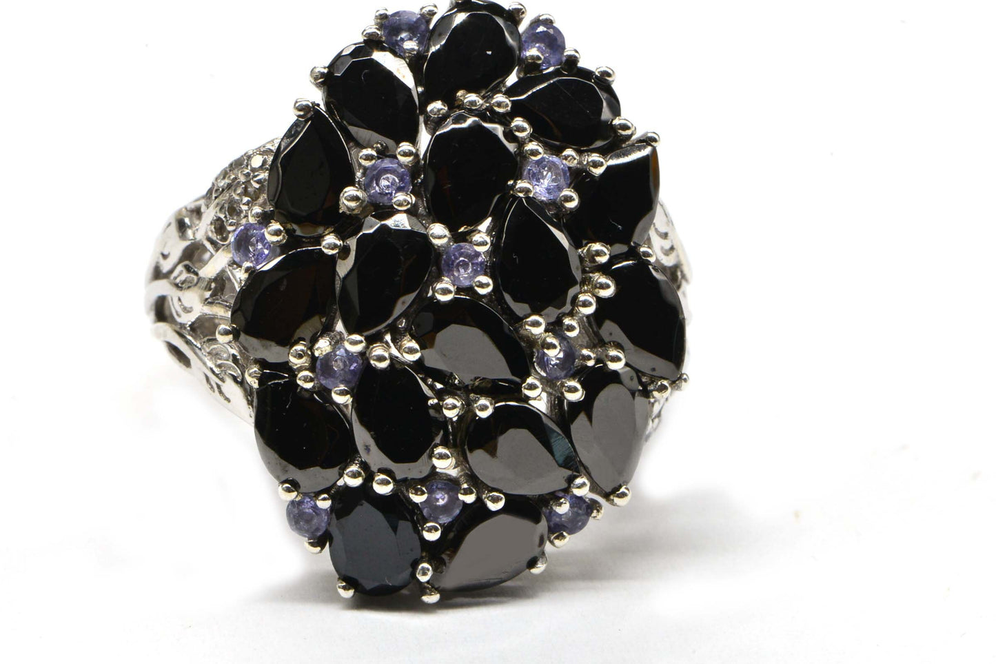 Tanzanite & Black Spinel Sterling Silver Cocktail Ring