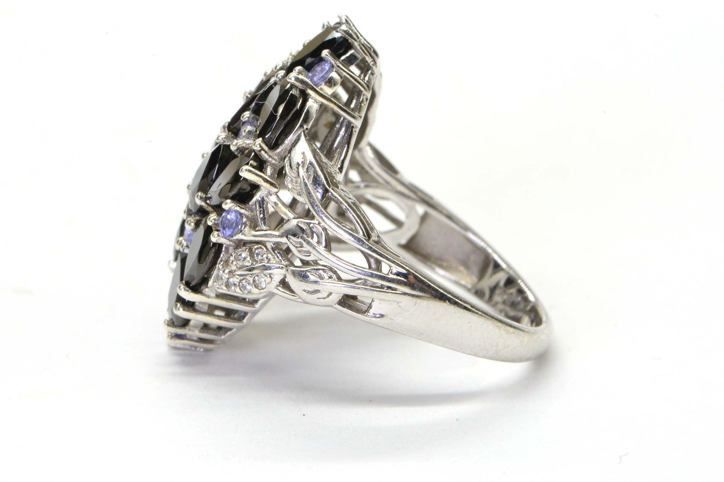 Tanzanite & Black Spinel Sterling Silver Cocktail Ring