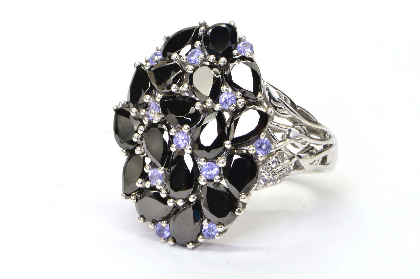 Tanzanite & Black Spinel Sterling Silver Cocktail Ring