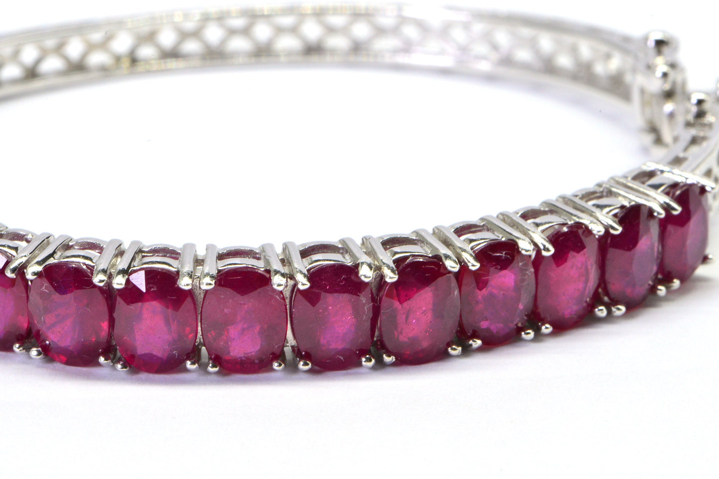 Authentic Ruby Bangle Cuff Bracelet Filigree Sterling Silver