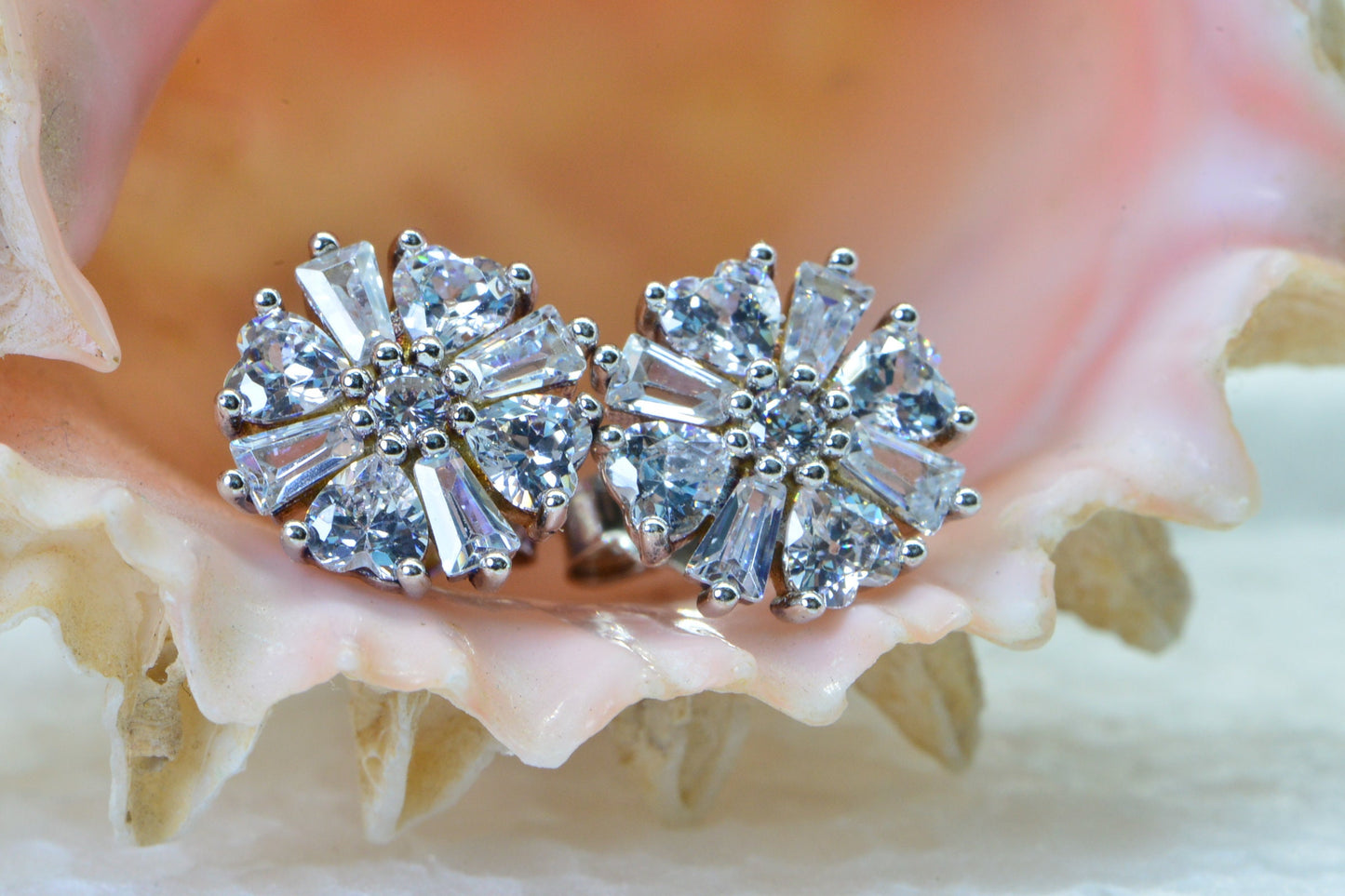 Flower Stud Earrings, Multi Stone Sterling Silver Bridal Jewelry