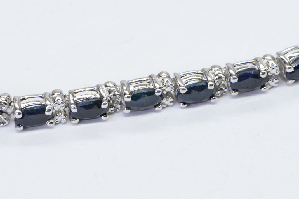 Genuine Sapphire  Diamond White Oval Bracelet Sterling Silver Tennis Bracelet Vintage Jewelry