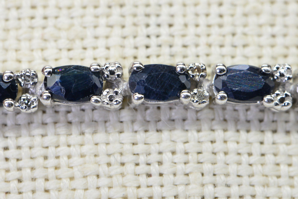 Genuine Sapphire  Diamond White Oval Bracelet Sterling Silver Tennis Bracelet Vintage Jewelry