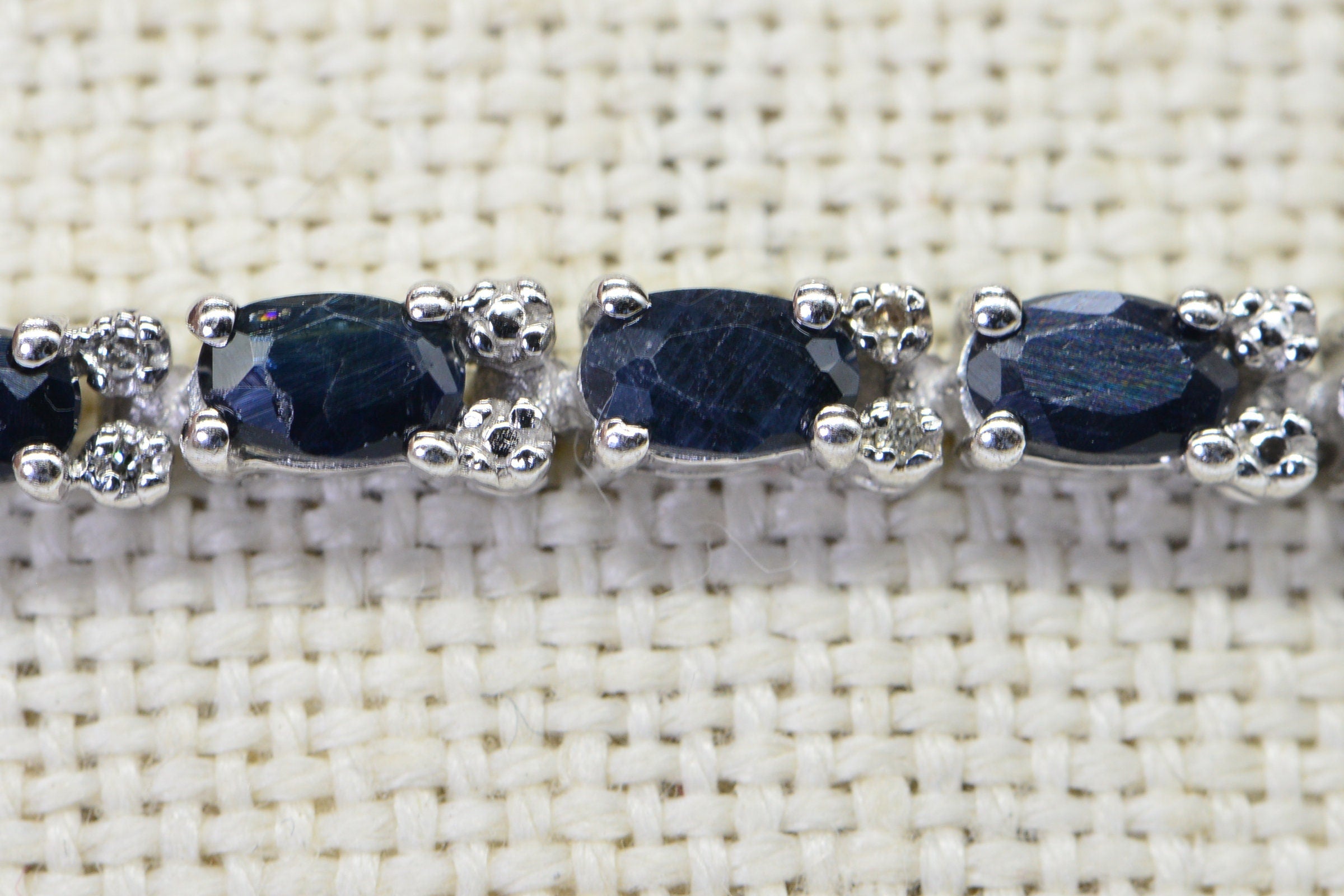 Genuine Sapphire  Diamond White Oval Bracelet Sterling Silver Tennis Bracelet Vintage Jewelry