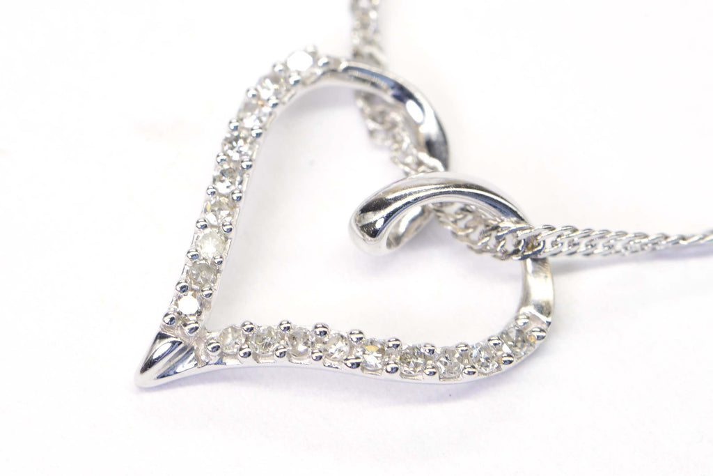 Diamond Heart Pendant: 14K Gold Vermeil, Sterling Silver Chain