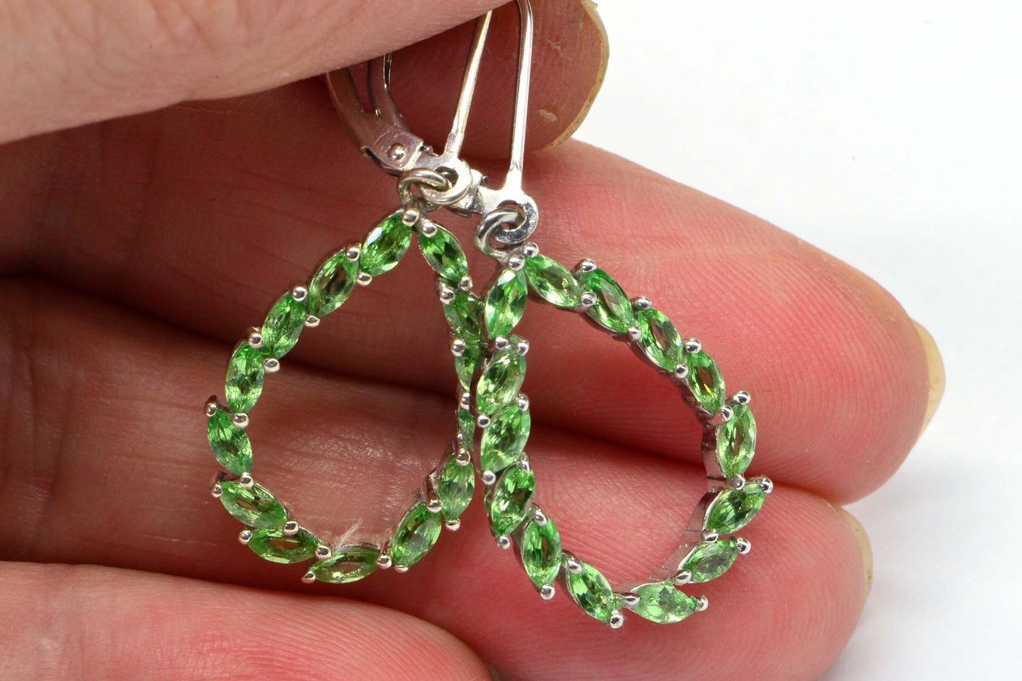 Marquise Peridot Teardrop Earrings, Sterling Silver, August Birthstone