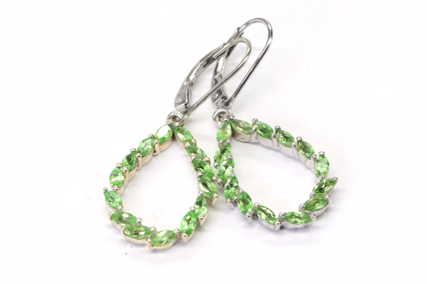 Marquise Peridot Teardrop Earrings, Sterling Silver, August Birthstone