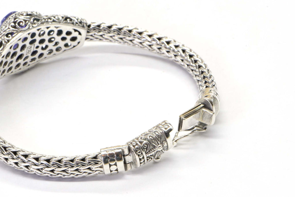 Tanzanite Flower Bracelet: Sterling Silver Filigree, Estate Jewelry