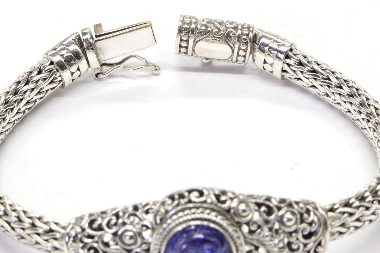 Tanzanite Flower Bracelet: Sterling Silver Filigree, Estate Jewelry
