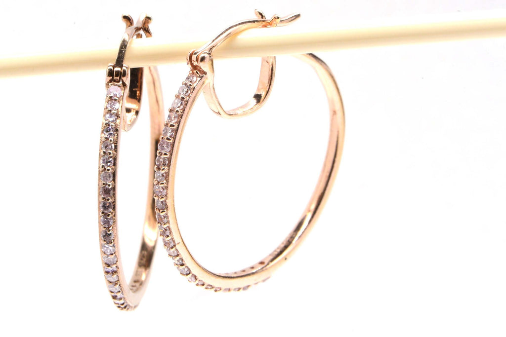 White Genuine Diamond Hoop Earrings Medium Post Hinge Rose Gold Over  Sterling Silver