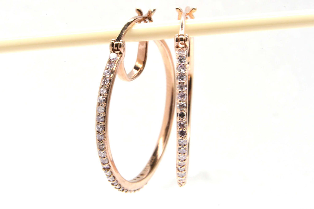 White Genuine Diamond Hoop Earrings Medium Post Hinge Rose Gold Over  Sterling Silver