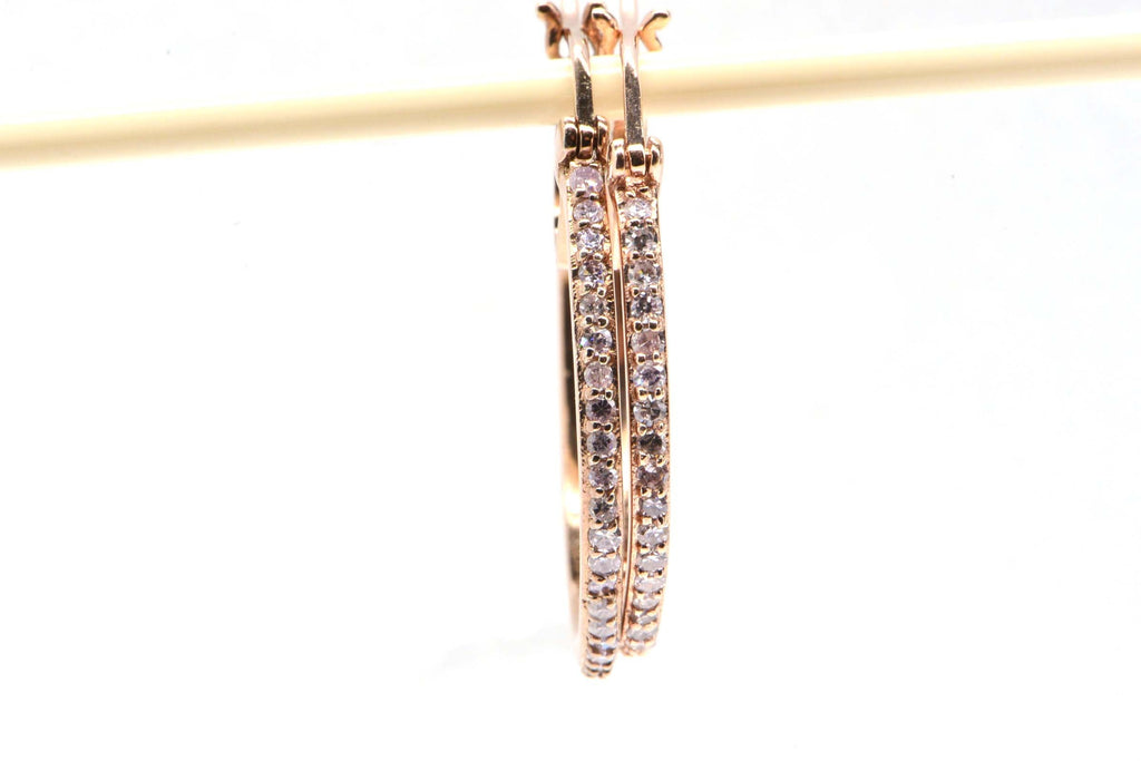 White Genuine Diamond Hoop Earrings Medium Post Hinge Rose Gold Over  Sterling Silver