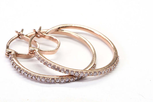 White Genuine Diamond Hoop Earrings Medium Post Hinge Rose Gold Over  Sterling Silver