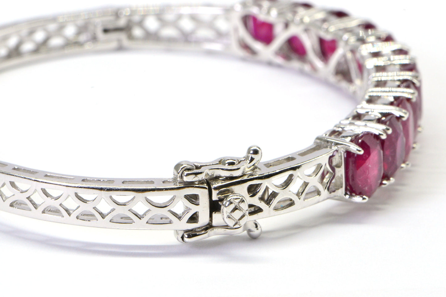 Authentic Ruby Bangle Cuff Bracelet Filigree Sterling Silver