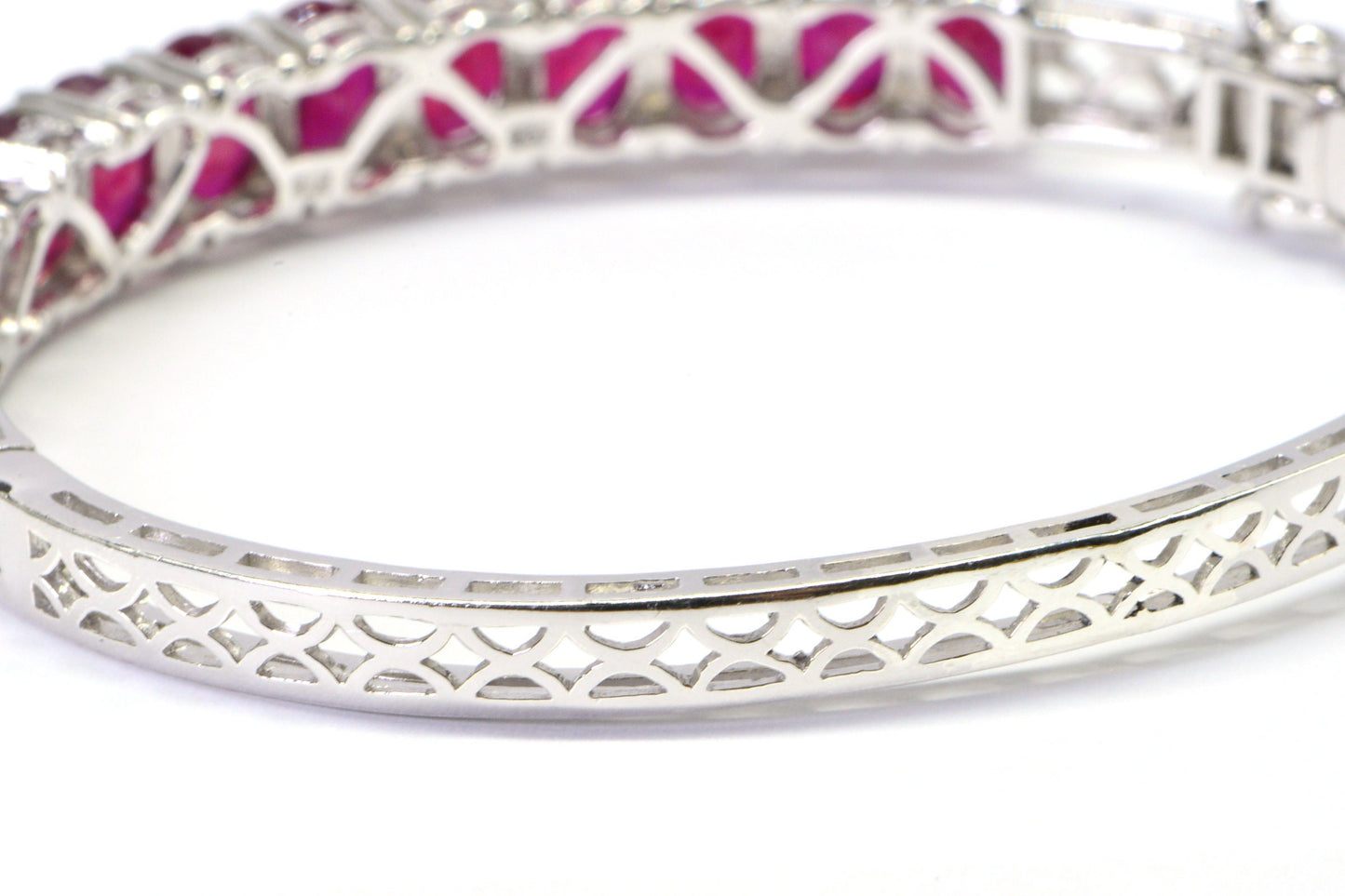 Authentic Ruby Bangle Cuff Bracelet Filigree Sterling Silver