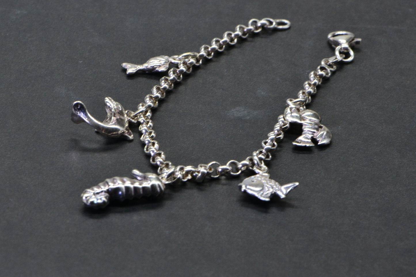 Sterling Silver Sea Animal Charm Bracelet, Rolo Chain