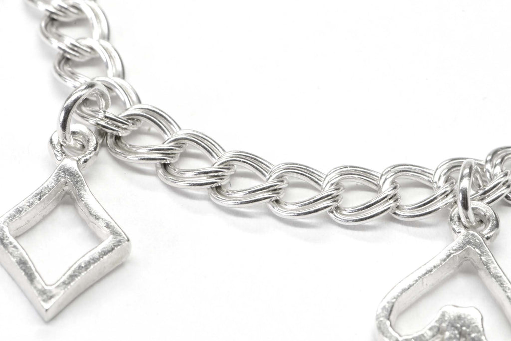 Playing Cards Symbols Charms Bracelet  Sterling Silver Cuban double Chain Bracelet