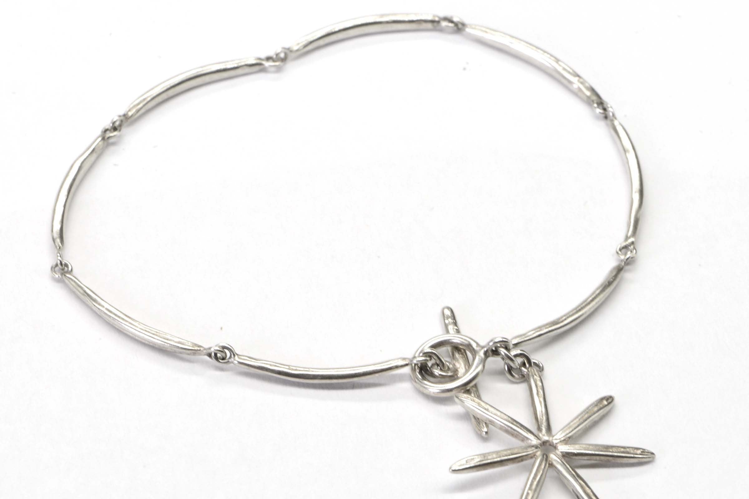 Sterling Silver Chain Bracelet With Charms Moon and Stars with face of sun