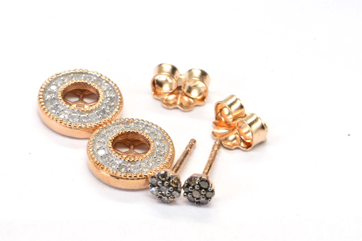 Halo Brown Diamond Stud Earrings: Rose Gold Vermeil Sterling Silver