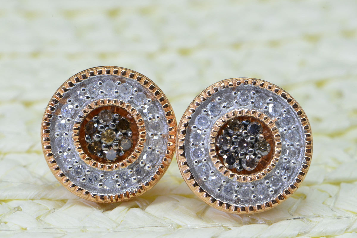 Halo Brown Diamond Stud Earrings: Rose Gold Vermeil Sterling Silver