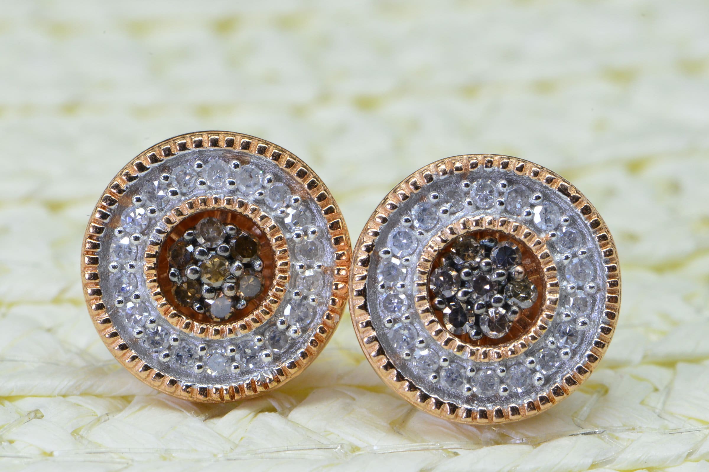 Halo Brown Diamond Stud Earrings: Rose Gold Vermeil Sterling Silver