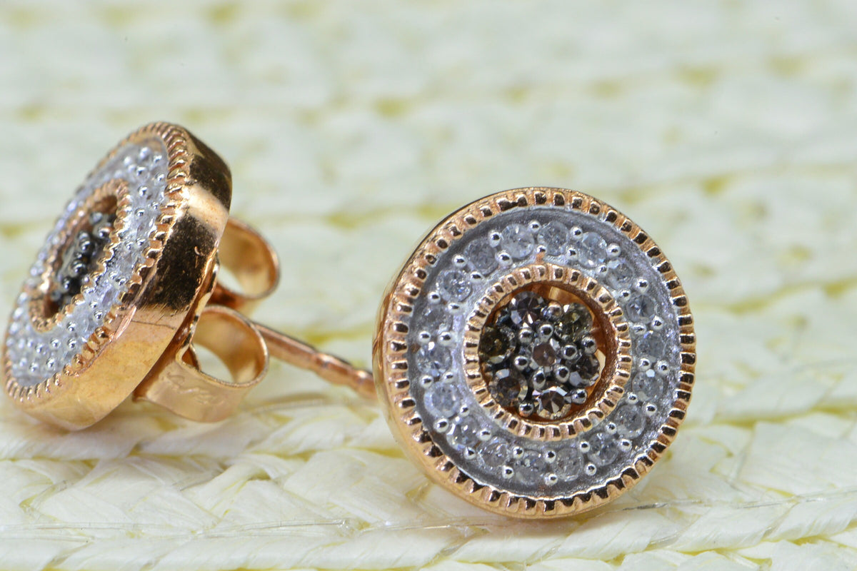 Halo Brown Diamond Stud Earrings: Rose Gold Vermeil Sterling Silver