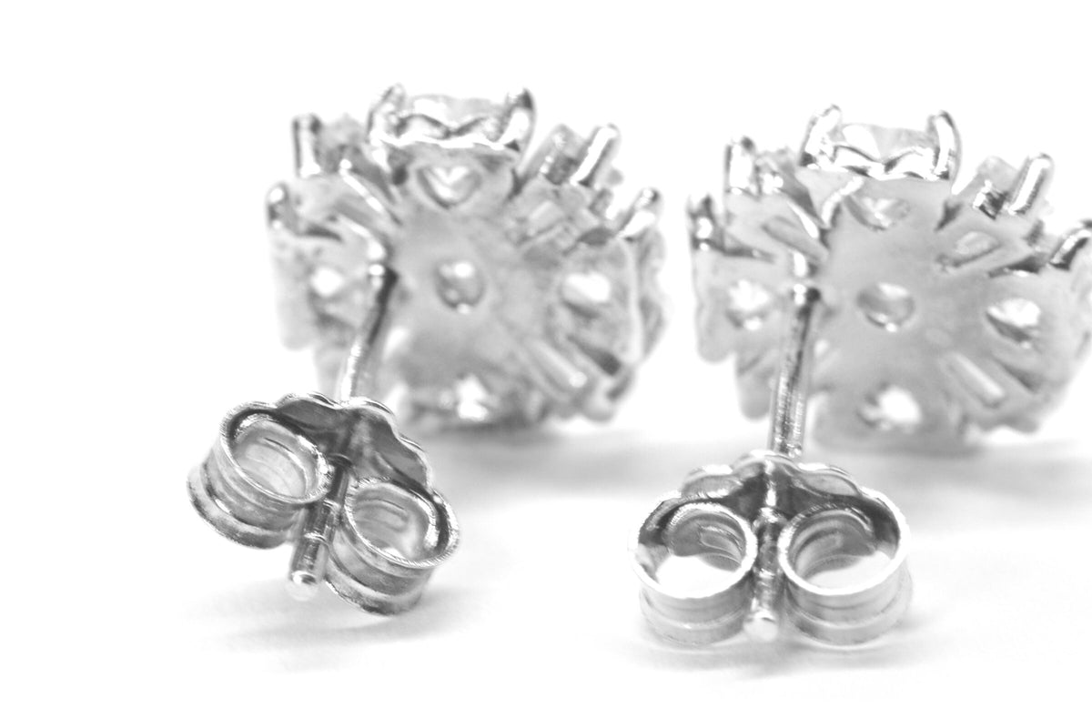 Baguette Zircon Flower Stud Earrings: Sterling Silver Multi Stone