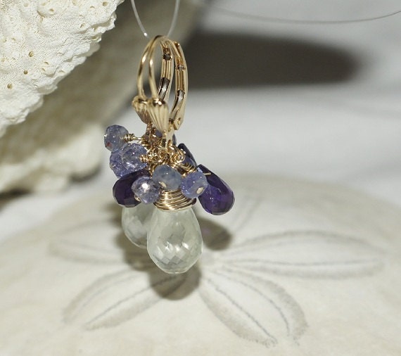 Green Amethyst Tanzanite Earrings: 14K Gold Chandelier Earrings