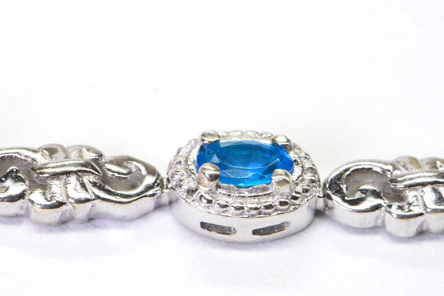 Neon Blue Apatite Sterling Silver Tennis Bracelet Chain Link  Gemstone Bracelet Vintage Jewelry