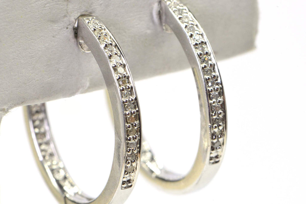 Diamond Hoop Earrings: Sterling Silver Unisex Hinged Earrings