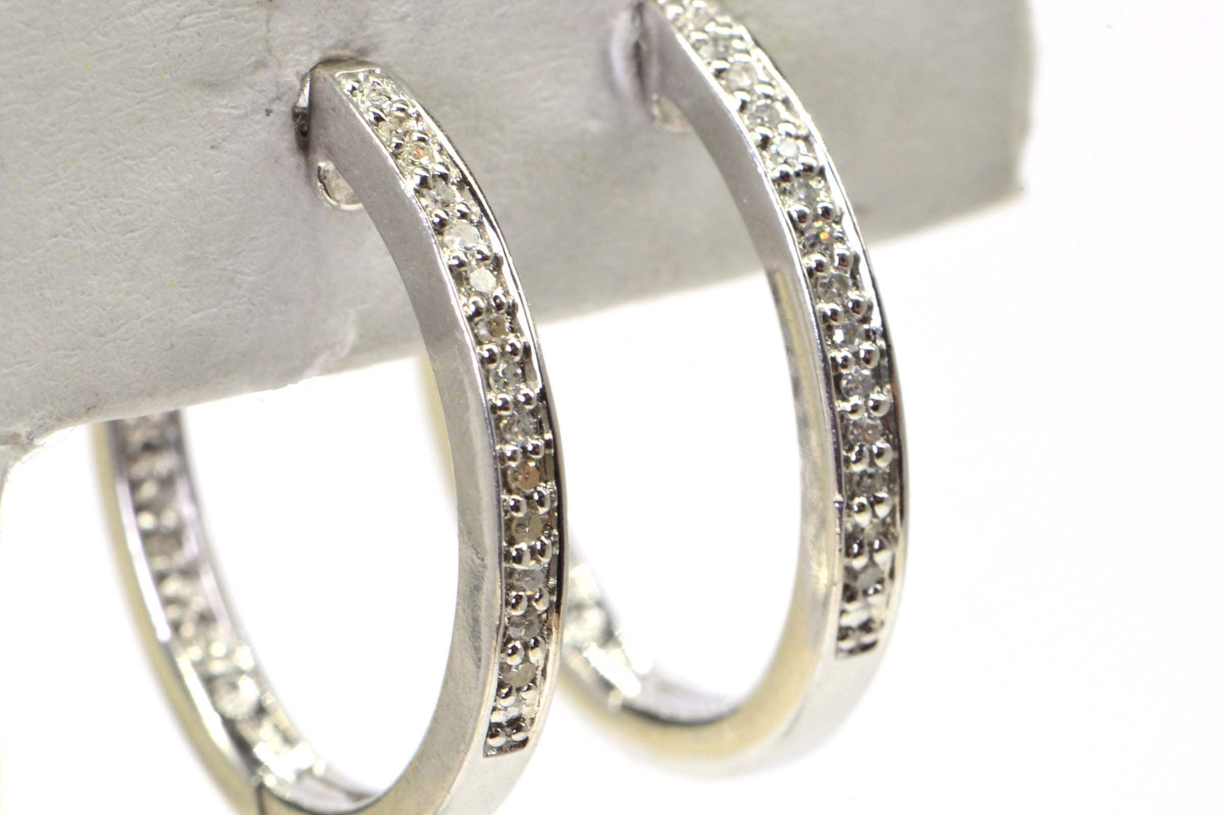 Diamond Hoop Earrings: Sterling Silver Unisex Hinged Earrings