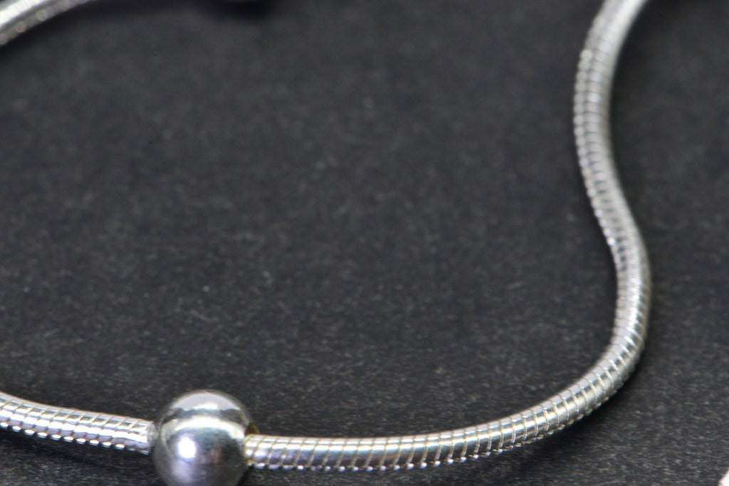 Sterling Silver Snake Chain Charm Bracelet with Ball Beads