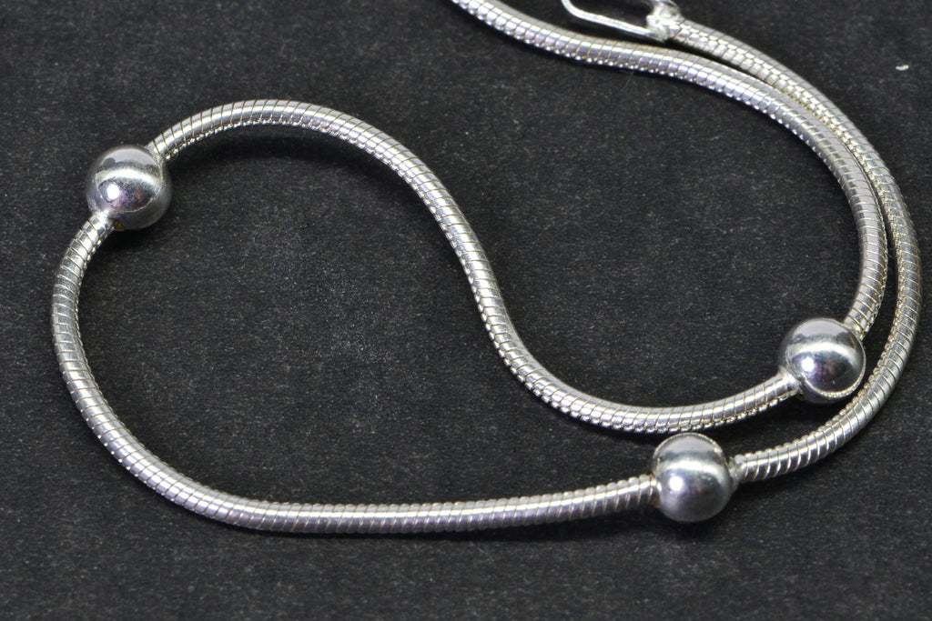 Sterling Silver Snake Chain Charm Bracelet with Ball Beads