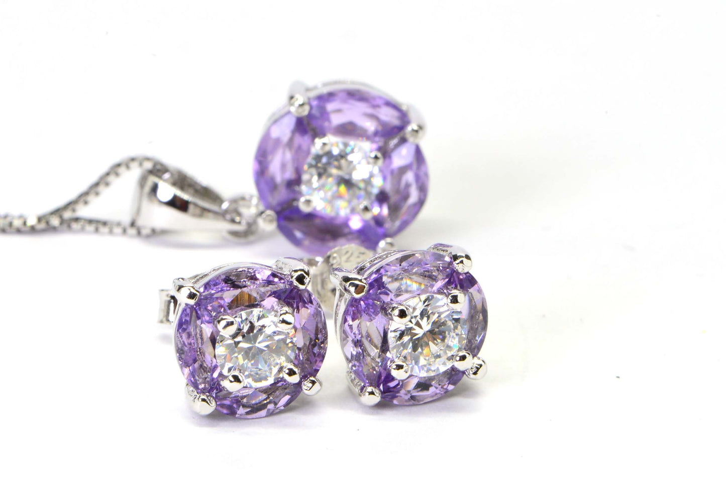 Rose De France Stud Earrings Flower Design Matched set Pendant Earrings  Sterling Silver