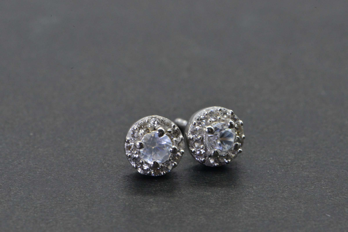 Halo Diamond Stud Earrings 14K White Gold Over Sterling Silver Bridal Gift  Vintage Earrings