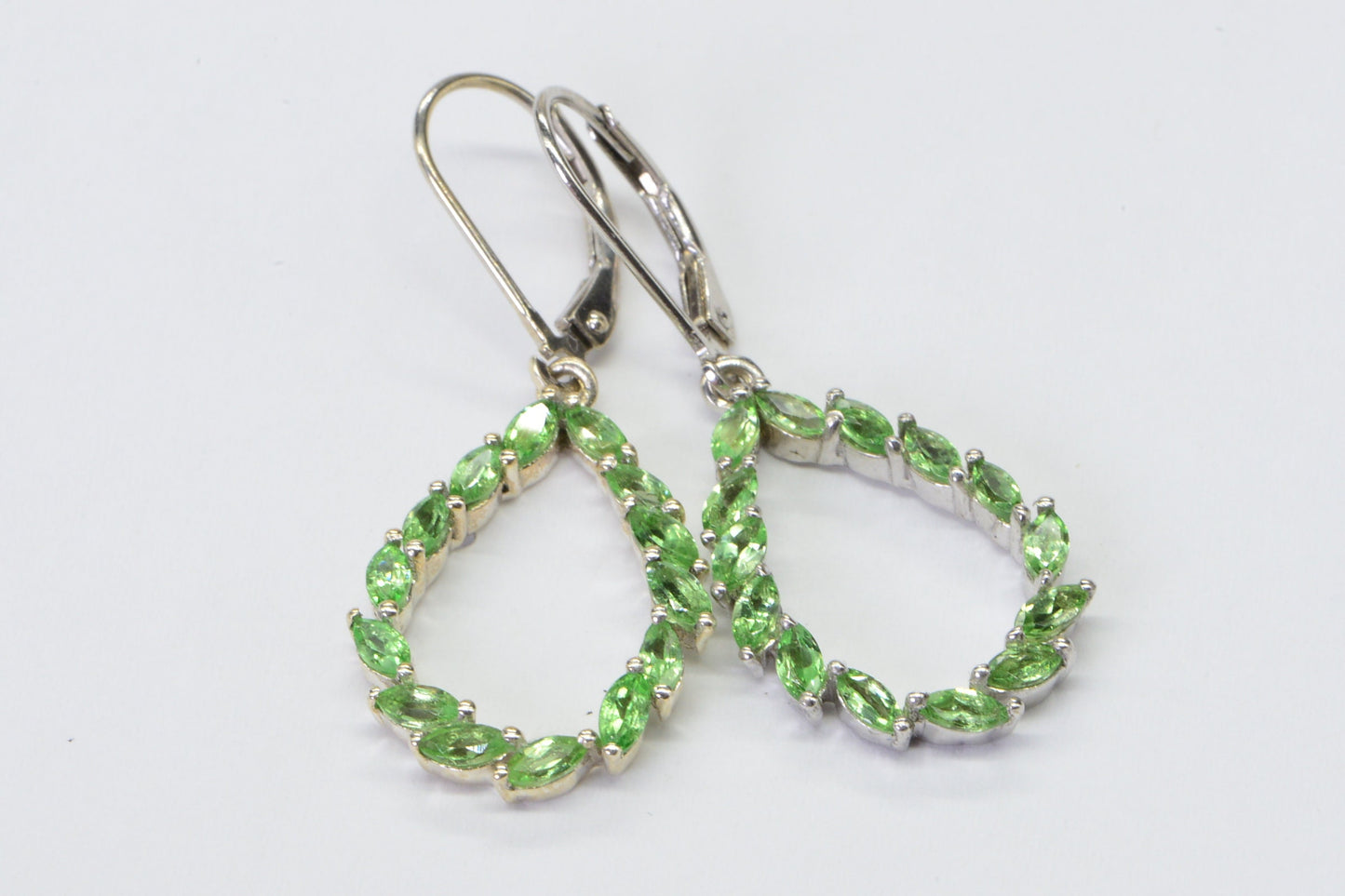 Marquise Peridot Teardrop Earrings, Sterling Silver, August Birthstone