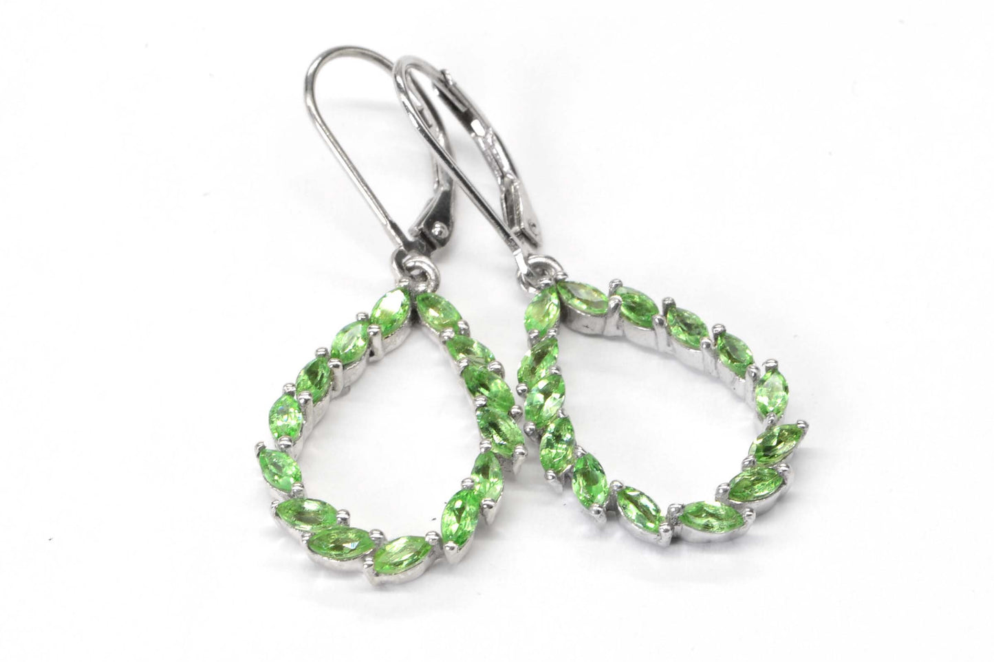 Marquise Peridot Teardrop Earrings, Sterling Silver, August Birthstone