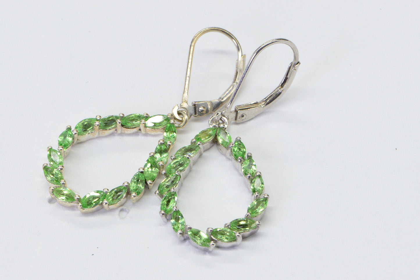 Marquise Peridot Teardrop Earrings, Sterling Silver, August Birthstone