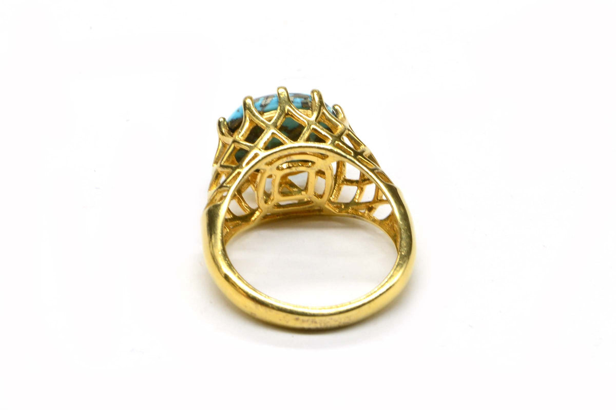 Turquoise Sleeping Beauty With Pyrite 14K yellow gold over sterling silver Rare Gemstone Ring