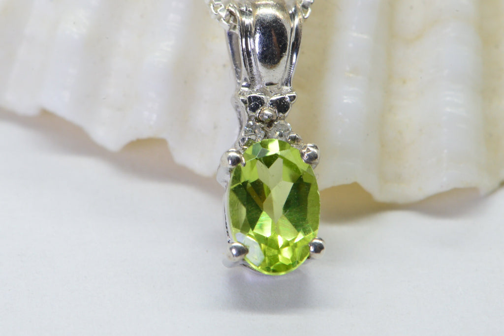 Peridot Diamond Sterling Silver Pendant: August Birthstone Necklace