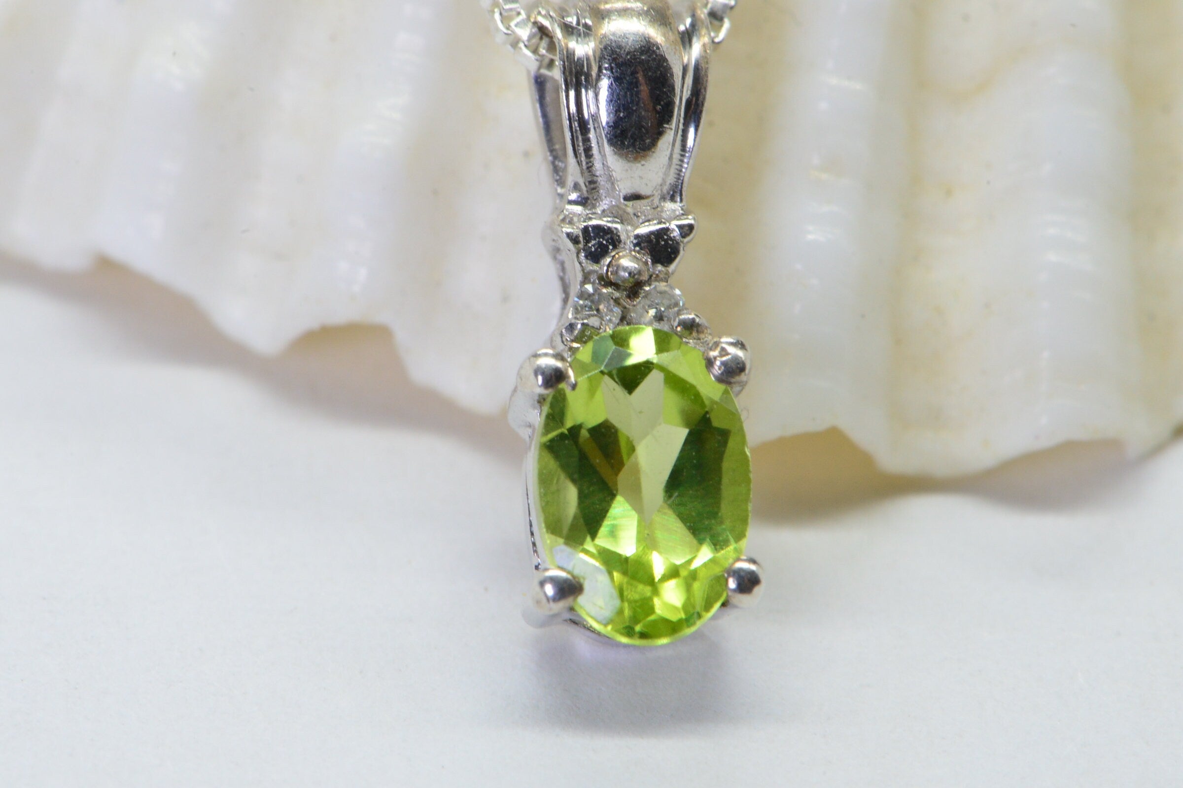 Peridot Diamond Sterling Silver Pendant: August Birthstone Necklace