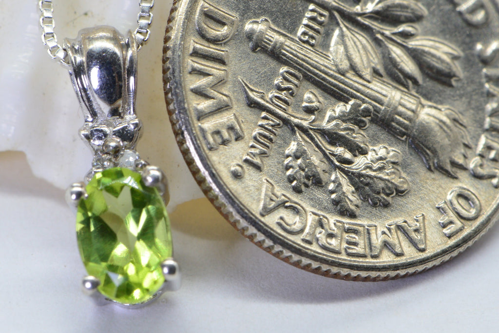 Peridot Diamond Sterling Silver Pendant: August Birthstone Necklace