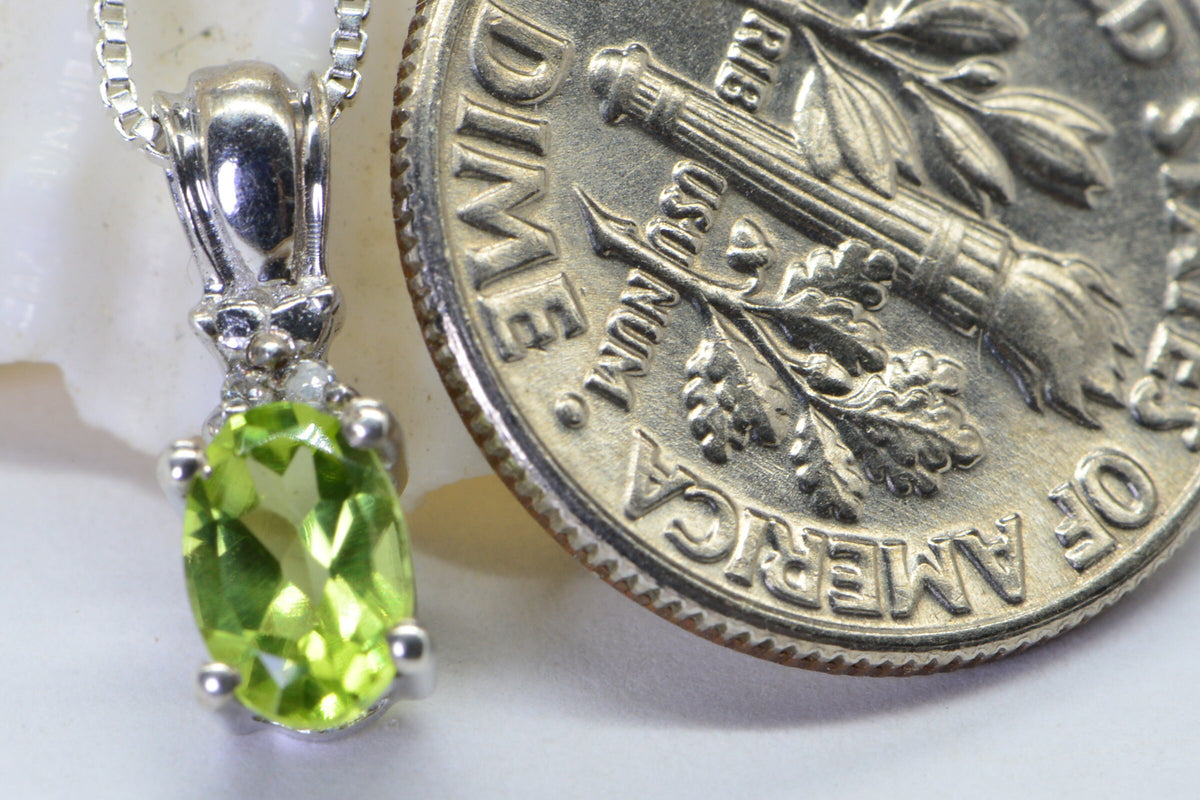 Peridot Diamond Sterling Silver Pendant: August Birthstone Necklace
