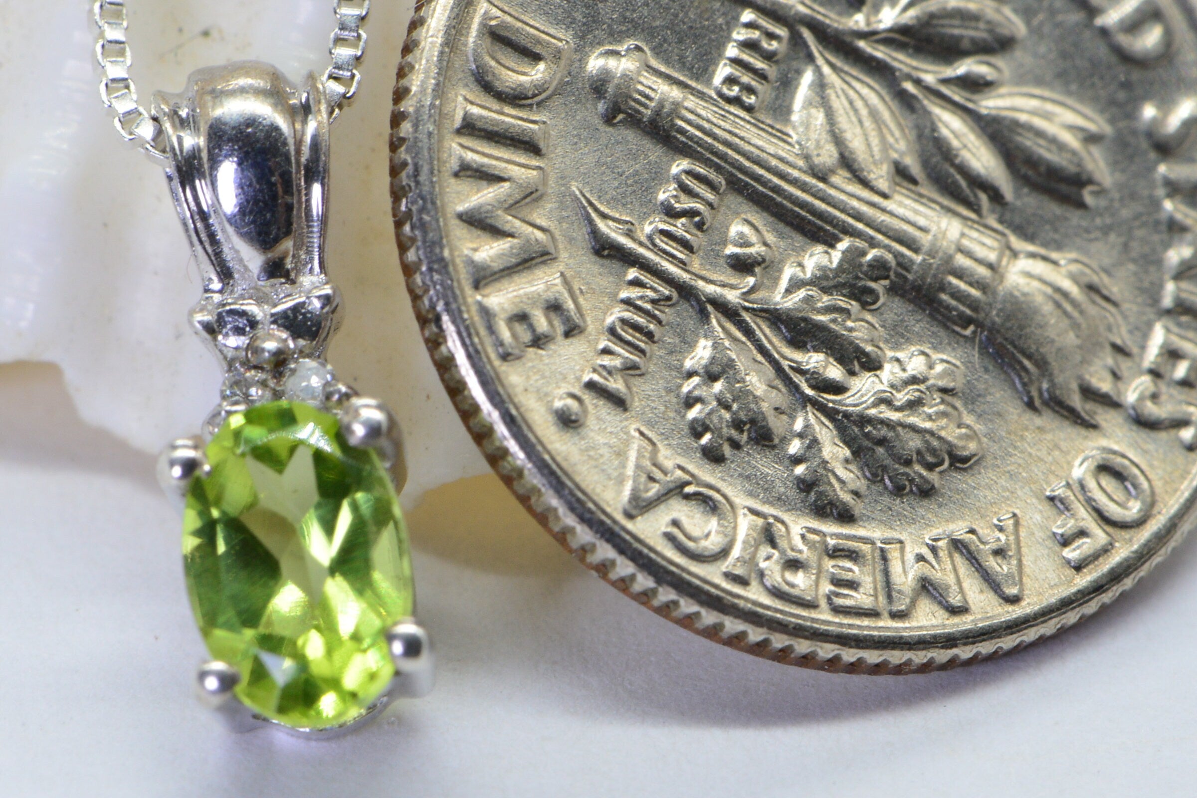 Peridot Diamond Sterling Silver Pendant: August Birthstone Necklace