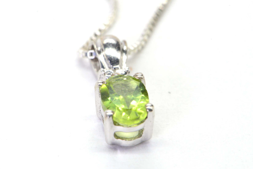 Peridot Diamond Sterling Silver Pendant: August Birthstone Necklace