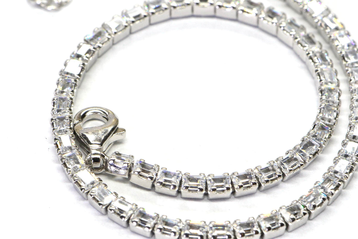 Emerald Cut Zircon Tennis Bracelet, Sterling Silver Layering Bracelet