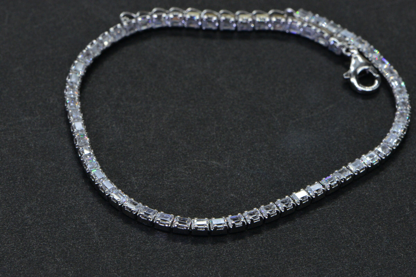 Emerald Cut Zircon Tennis Bracelet, Sterling Silver Layering Bracelet